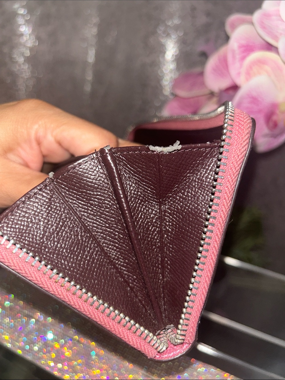 COACH Accordion Zip Wallet in Metallic Pink with Front Pocket - Picture 9 of 12